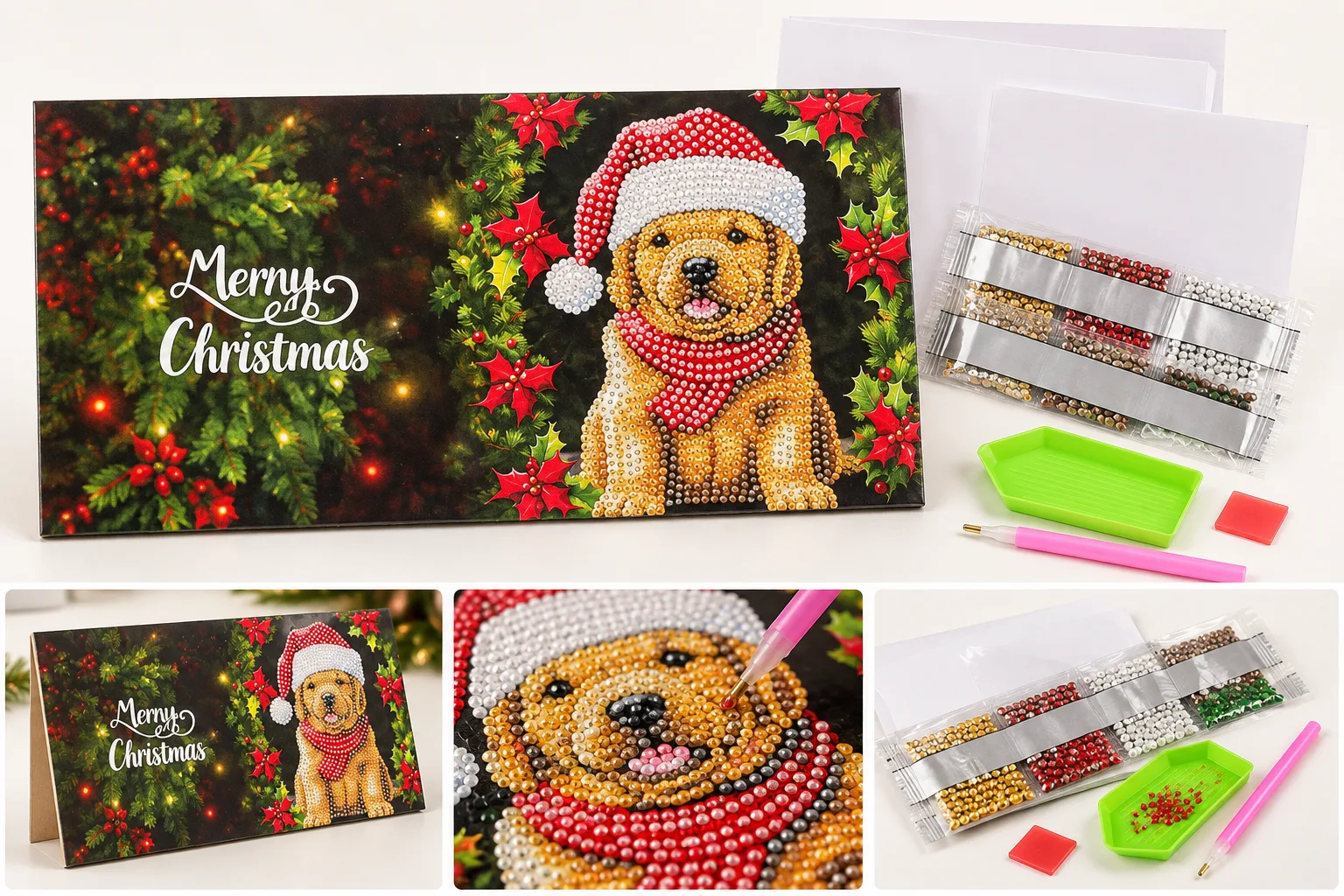 Diamond painting julekort med hund
