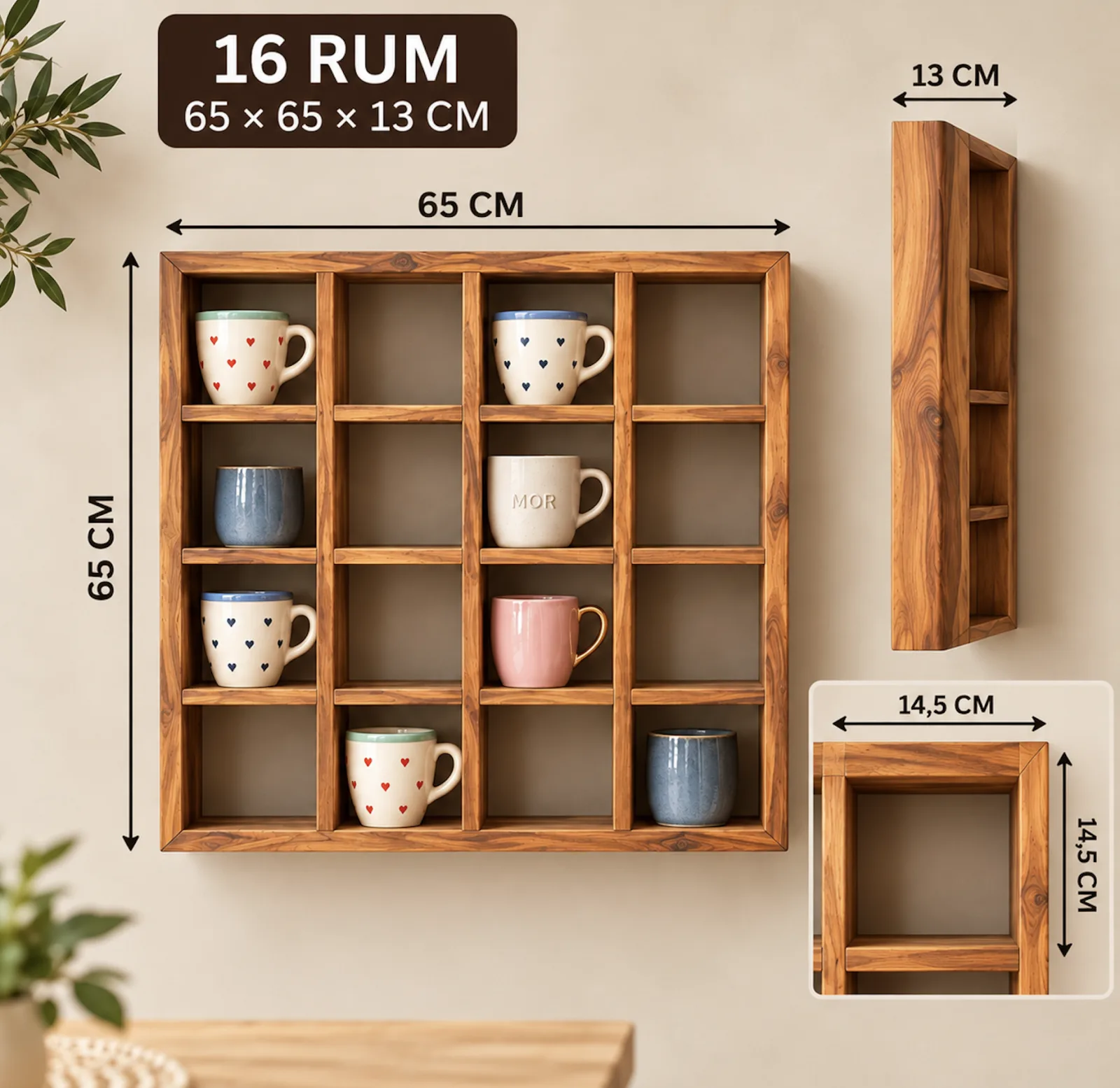 Væghylde med 16 rum