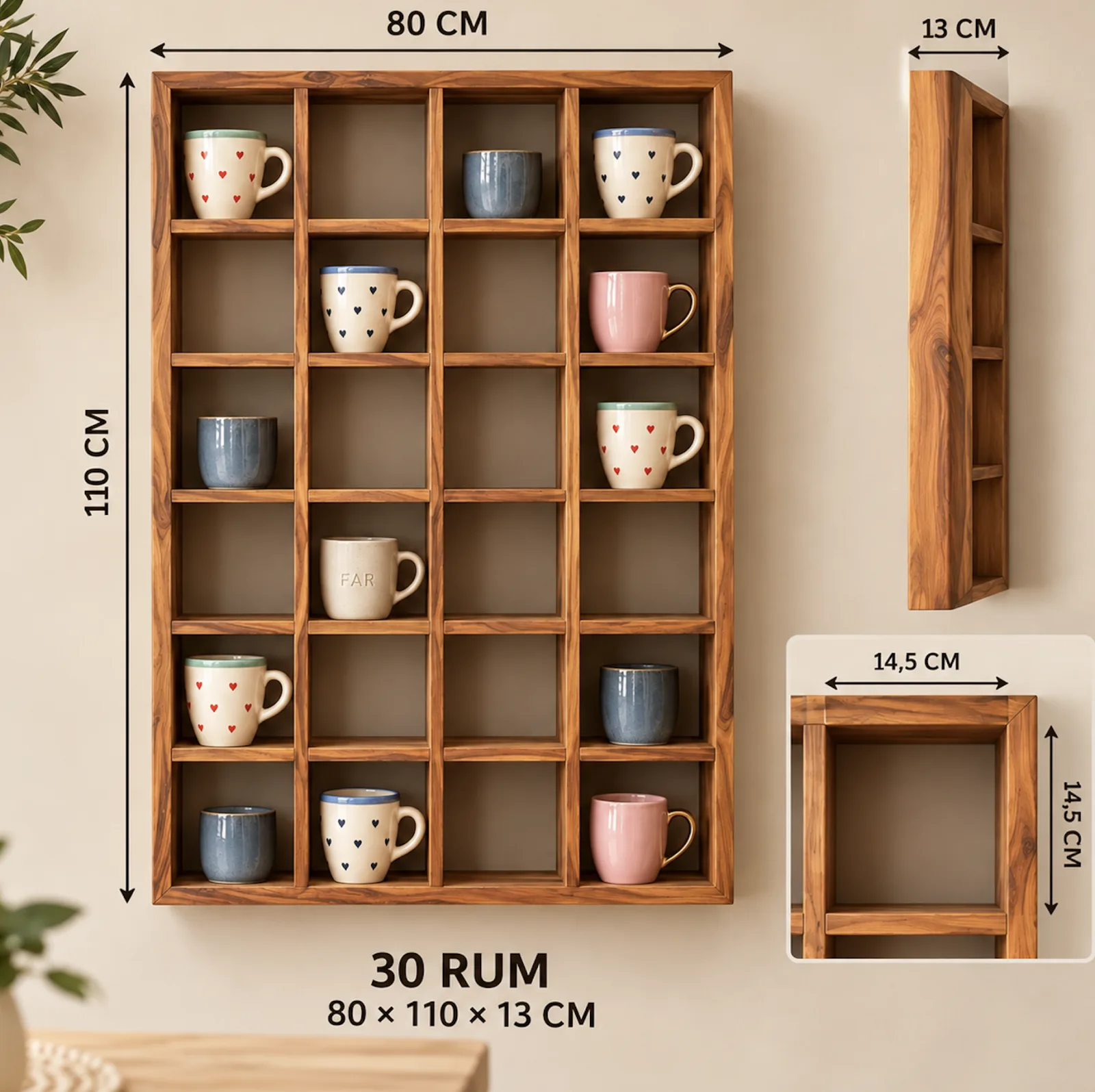 Væghylde med 30 rum