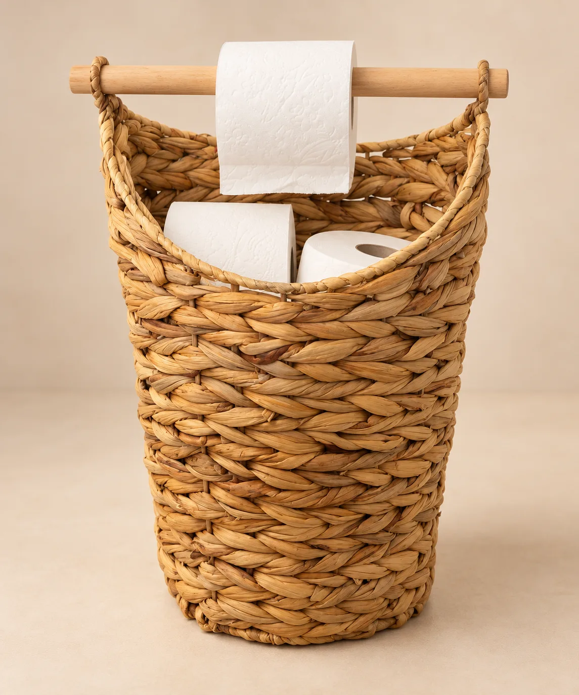 Toiletrulleholder i flettet kurv